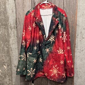 3XL Red Corduroy Jacket with Cream Snowflake Print